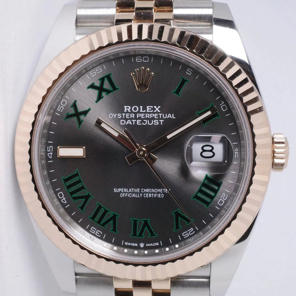 ROLEX DATEJUST 41 TWO TONE ROSE GOLD JUBILEE BRACELET SLATE WIMBLEDON DIAL 126331 BOX & PAPERS $14,500