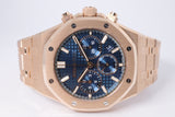 AUDEMARS PIGUET NEW ROSE GOLD 38mm ROYAL OAK CHRONOGRAPH BLUE 26715OR BOX & PAPERS