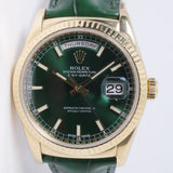 ROLEX YELLOW GOLD DAY-DATE 36 GREEN DIAL 118138 WATCH ONLY $21,500