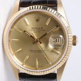 ROLEX 1990 YELLOW GOLD OYSTER PERPETUAL DATE 15238 WATCH & SERVICE CARD