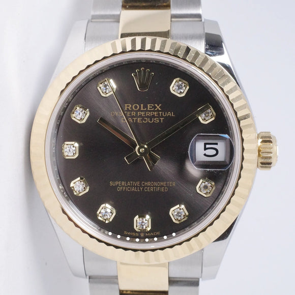 ROLEX TWO TONE DATEJUST 31 DARK GREY DIAMOND DIAL, OYSTER BRACELET 278273 BOX & PAPERS $13,800