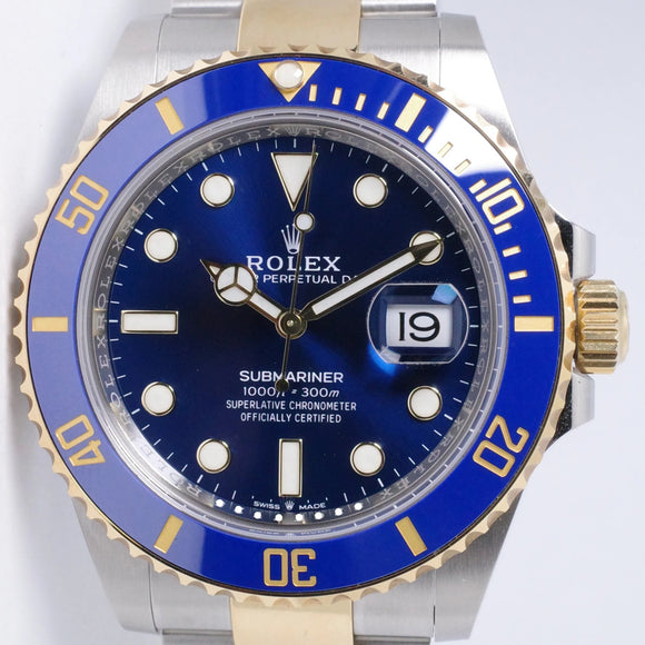 ROLEX 2022 41mm TWO TONE SUBMARINER BLUE 126613 BOX & PAPERS $16,500