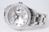 ROLEX 2001 PLATINUM DAY-DATE PEARLMASTER MOTHER OF PEARL DIAL, DIAMOND BEZEL 18946 WATCH ONLY $41,000
