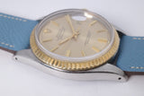 ROLEX  VINTAGE TWO TONE STEEL & YELLOW GOLD DATEJUST CHAMPAGNE DIAL 1601 ON LEATHER STRAP $3,500