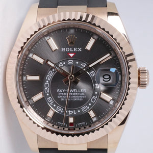 ROLEX 2021 EVEROSE SKY-DWELLER OYSTERFLEX RHODIUM SLATE GREY DIAL MINT 336235 BOX PAPERS