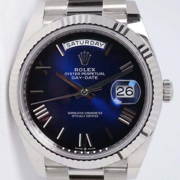 ROLEX NEW 2024 WHITE GOLD DAY DATE BLUE OMBRE DIAL 228239 BOX & PAPERS $48,975