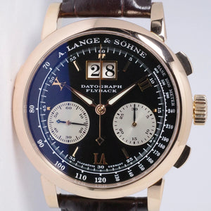 A. LANGE & SOHNE ROSE GOLD DATOGRAPH "DUFOURGRAPH" 403.031 MINT BOX, PAPERS & RECENT SERVICE PAPERS