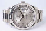 ROLEX WHITE GOLD 41MM DAY DATE II SILVER DIAMOND DIAL 218239 BOX & PAPERS $30,500