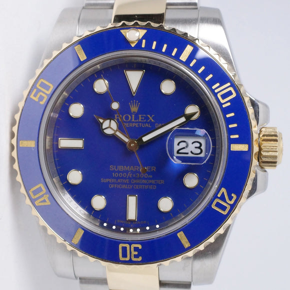 ROLEX 2010 SUBMARINER TWO TONE BLUE CERAMIC 116613 BOX & PAPERS