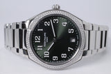 PATEK PHILIPPE NEW TWENTY 4 AUTOMATIC STAINLESS STEEL GREEN DIAL DIAMOND BEZEL 7300/1200A-011 BOX & PAPERS