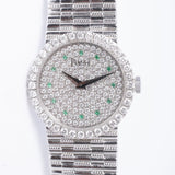 PIAGET LADIES WHITE GOLD DIAMOND AND EMERALD DIAL DRESS WATCH