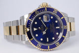 ROLEX 2001 SUBMARINER TWO TONE BLUE 16613LB BOX & PAPERS