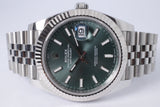 ROLEX 2024 DATEJUST 41 MINT GREEN DIAL, FLUTED BEZEL JUBILEE BRACELET 126334 BOX PAPERS