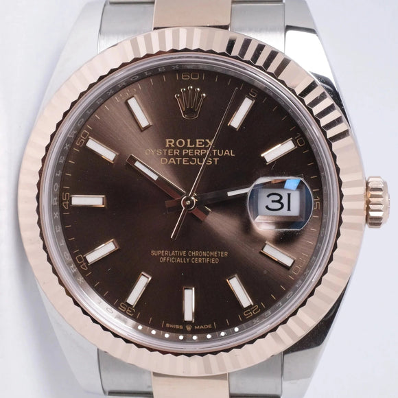ROLEX 2023 DATEJUST 41 TWO TONE ROSE GOLD CHOCOLATE  DIAL OYSTER BRACELET 126331 BOX & PAPERS