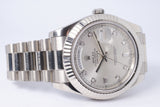 ROLEX WHITE GOLD 41MM DAY DATE II SILVER DIAMOND DIAL 218239 BOX & PAPERS $30,500