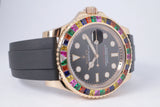 ROLEX 40mm YACHTMASTER ROSE GOLD EVEROSE OYSTER FLEX, CUSTOM RAINBOW BEZEL 116655 BOX & PAPERS $26,500