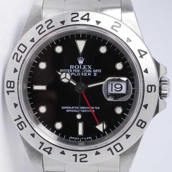 ROLEX 1997 EXPLORER II BLACK DIAL CASE MINT 16570 BOX & PAPERS
