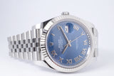 ROLEX 2022 DATEJUST 41 BLUE ROMAN DIAL FLUTED BEZEL JUBILEE BRACELET 126334 BOX & PAPERS $12,500