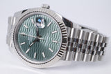 ROLEX 2023 DATEJUST 41 MINT GREEN FLUTED MOTIF DIAL, FLUTED BEZEL JUBILEE BRACELET 126334 BOX & PAPERS