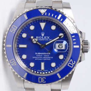 ROLEX 2019 WHITE GOLD SUBMARINER BLUE SMURF 116619 BOX & PAPERS