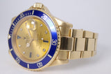 ROLEX YELLOW GOLD SUBMARINER CHAMPAGNE SERTI SAPPHIRE & DIAMOND DIAL 16618 WATCH ONLY