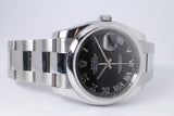 ROLEX 2006 DATEJUST 36 BLACK ROMAN NUMERAL DIAL SMOOTH BEZEL, OYSTER BRACELET 116200 BOX & PAPERS $6,500