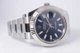 ROLEX 41mm DATEJUST II BLUE DIAL WHITE GOLD FLUTED BEZEL OYSTER BRACELET 116334 BOX & PAPERS