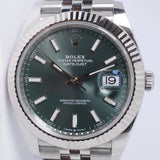 ROLEX 2024 DATEJUST 41 MINT GREEN DIAL, FLUTED BEZEL JUBILEE BRACELET 126334 BOX PAPERS