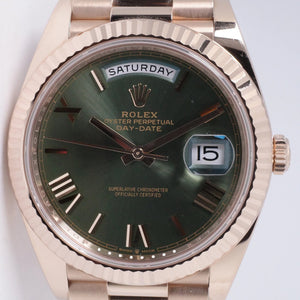 ROLEX 2024 EVEROSE DAY-DATE 40 OLIVE GREEN DIAL 228235 BOX & PAPERS $50,975