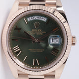 ROLEX 2024 EVEROSE DAY-DATE 40 OLIVE GREEN DIAL 228235 BOX & PAPERS $50,975