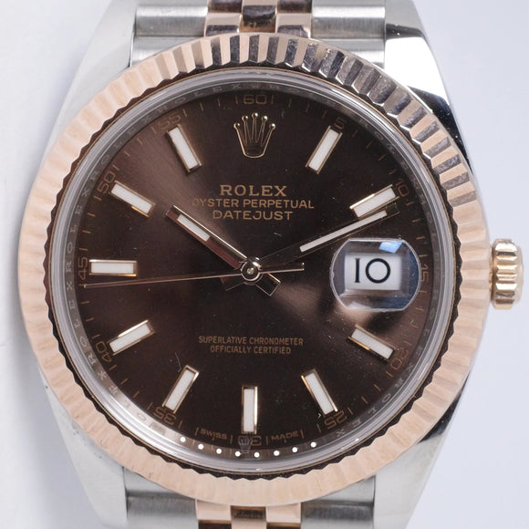 ROLEX 2018 DATEJUST 41 TWO TONE ROSE GOLD CHOCOLATE  DIAL OYSTER BRACELET 126331 BOX & PAPERS