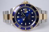 ROLEX 2001 SUBMARINER TWO TONE BLUE 16613LB BOX & PAPERS