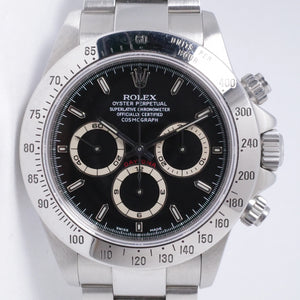 ROLEX ZENITH DAYTONA COSMOGRAPH BLACK DIAL A SERIAL, SEL, 16520 BOX & PAPERS