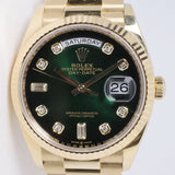 ROLEX  YELLOW GOLD DAY-DATE PRESIDENT 36 GREEN OMBRE DIAMOND DIAL MINT 128238 BOX & PAPERS $46,500