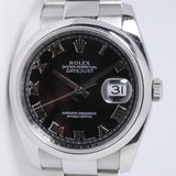 ROLEX 2006 DATEJUST 36 BLACK ROMAN NUMERAL DIAL SMOOTH BEZEL, OYSTER BRACELET 116200 BOX & PAPERS $6,500