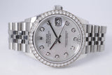 ROLEX LADIES  DATEJUST 31 STAINLESS STEEL FACTORY DIAMOND BEZEL MOTHER OF PEARL DIAMOND DIAL JUBILEE BRACELET 278384RBR BOX & PAPERS