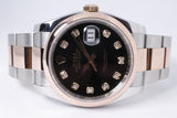 ROLEX DATEJUST 36 TWO TONE ROSE GOLD SMOOTH BEZEL OYSTER BRACELET BLACK DIAMOND DIAL 116201 BOX & PAPERS