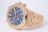 AUDEMARS PIGUET NEW ROSE GOLD 38mm ROYAL OAK CHRONOGRAPH BLUE 26715OR BOX & PAPERS