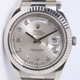 ROLEX WHITE GOLD 41MM DAY DATE II SILVER DIAMOND DIAL 218239 BOX & PAPERS $30,500