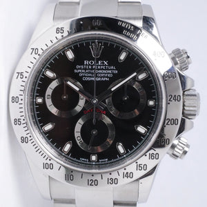 ROLEX DAYTONA STAINLESS STEEL BLACK DIAL 116520 WATCH & BOX $18,500