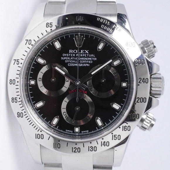 ROLEX DAYTONA STAINLESS STEEL BLACK DIAL 116520 WATCH & BOX $18,500