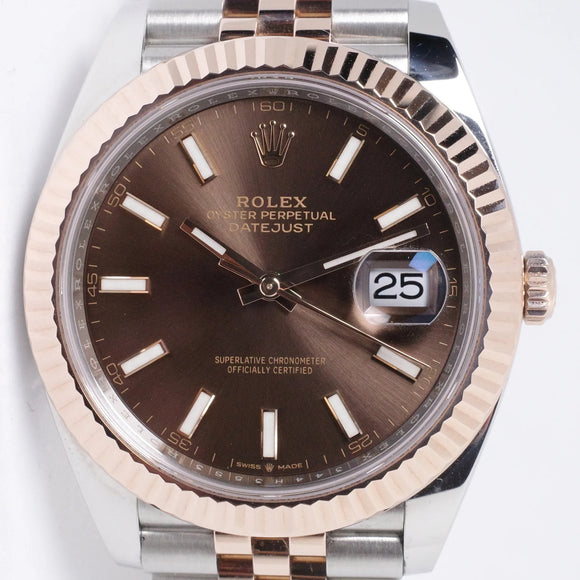 ROLEX 2023 DATEJUST 41 TWO TONE ROSE GOLD CHOCOLATE DIAL JUBILEE BRACELET 126331 BOX & PAPERS