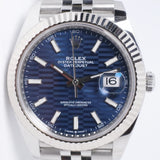 ROLEX DATEJUST 41 FLUTED MOTIF BLUE DIAL, FLUTED BEZEL JUBILEE BRACELET 126334 BOX PAPERS