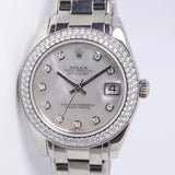 ROLEX 2013 WHITE GOLD PEARLMASTER 34mm MOTHER OF PEARL DIAMOND DIAL & FACTORY DIAMOND BEZEL 81339 BOX & PAPERS $28,000