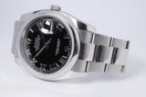 ROLEX 2006 DATEJUST 36 BLACK ROMAN NUMERAL DIAL SMOOTH BEZEL, OYSTER BRACELET 116200 BOX & PAPERS $6,500