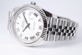 ROLEX NEW 2025 DATEJUST 41 WHITE ROMAN DIAL, FLUTED BEZEL JUBILEE BRACELET 126334 BOX PAPERS