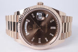 ROLEX 2023 EVEROSE DAY-DATE 40 CHOCOLATE BAGUETTE DIAMOND DIAL 228235 BOX & PAPERS $49,500