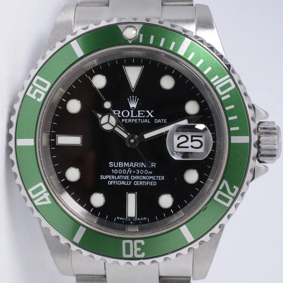 ROLEX 2007 ANNIVERSARY GREEN SUBMARINER KERMIT 16610V BOX & PAPERS