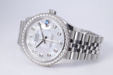 ROLEX LADIES  DATEJUST 31 STAINLESS STEEL FACTORY DIAMOND BEZEL MOTHER OF PEARL DIAMOND DIAL JUBILEE BRACELET 278384RBR BOX & PAPERS