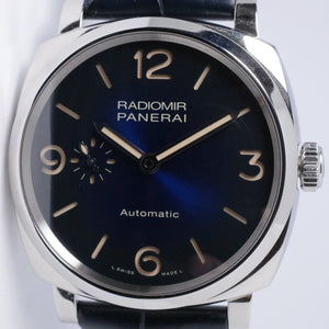 PANERAI RADIOMIR 1940 STAINLESS STEEL BLUE DIAL MINT LIKE NEW BOX & PAPERS $6,200